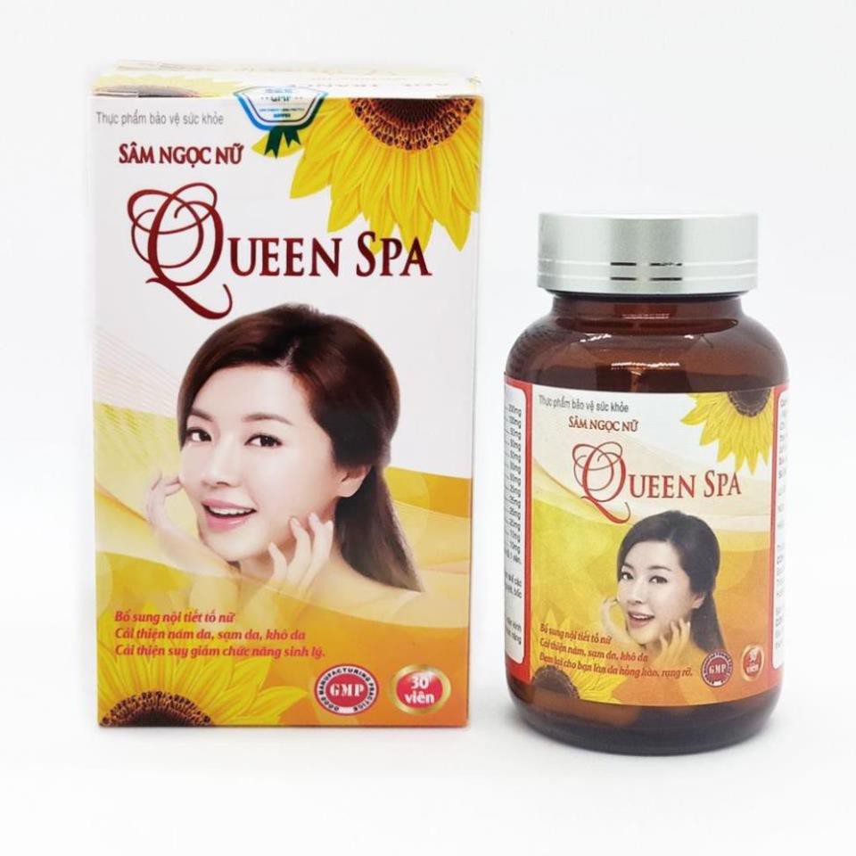 Viên uống đẹp da Sâm tố nữ Queen Spa - Lọ 30 viên -bổ sung Collagen, Vitamin, mầm đậu nành giảm thâm nám, làm trắng da