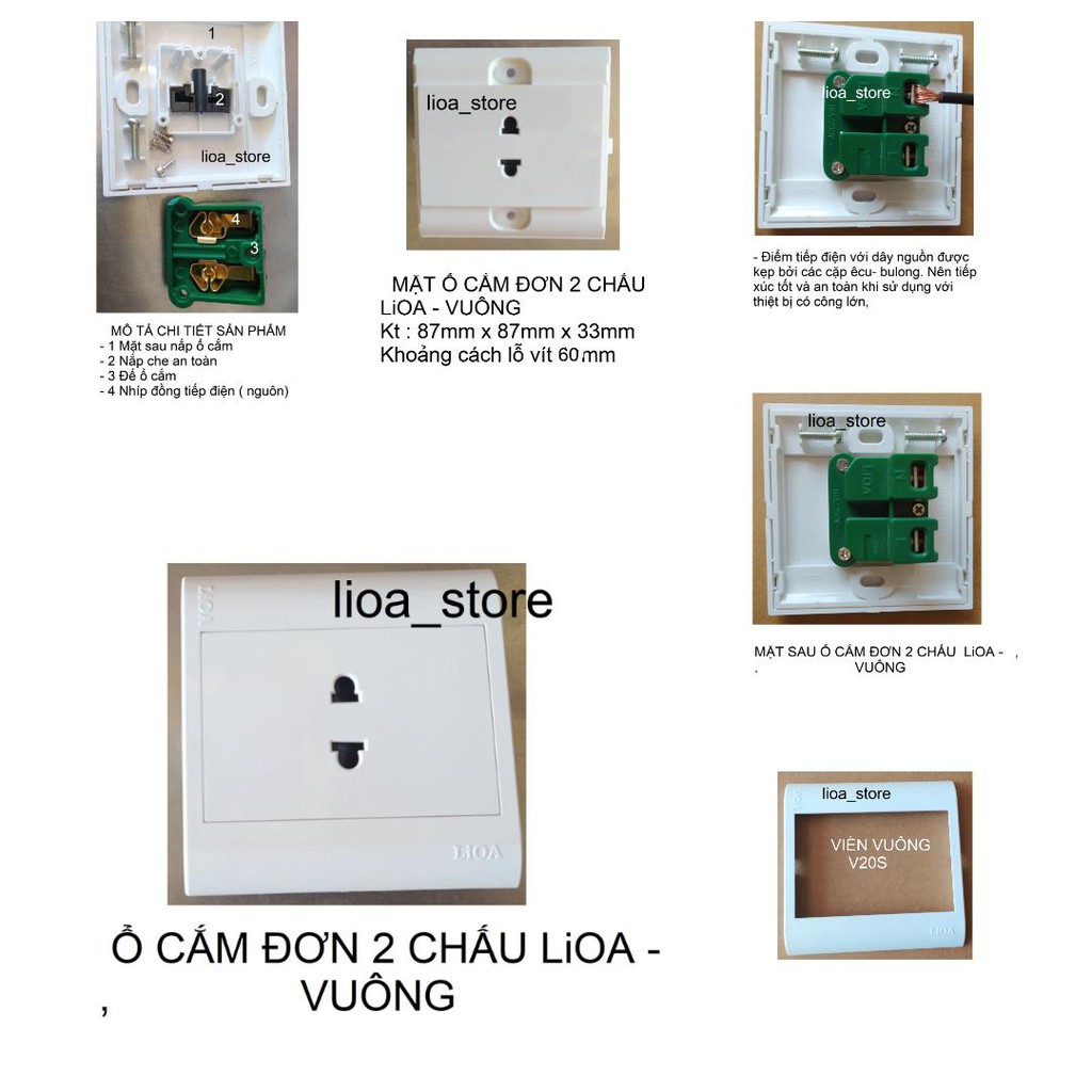 Ổ CẮM ( ĐƠN VÀ ĐÔI ) 2 CHẤU  VUÔNG LiOA