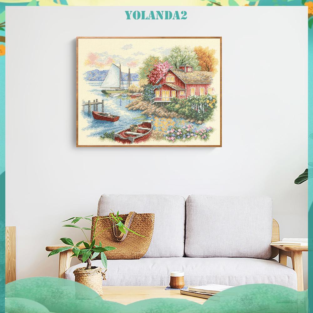 Bộ tranh thêu chữ thập tự làm hình phong cảnh bãi biển 11ct