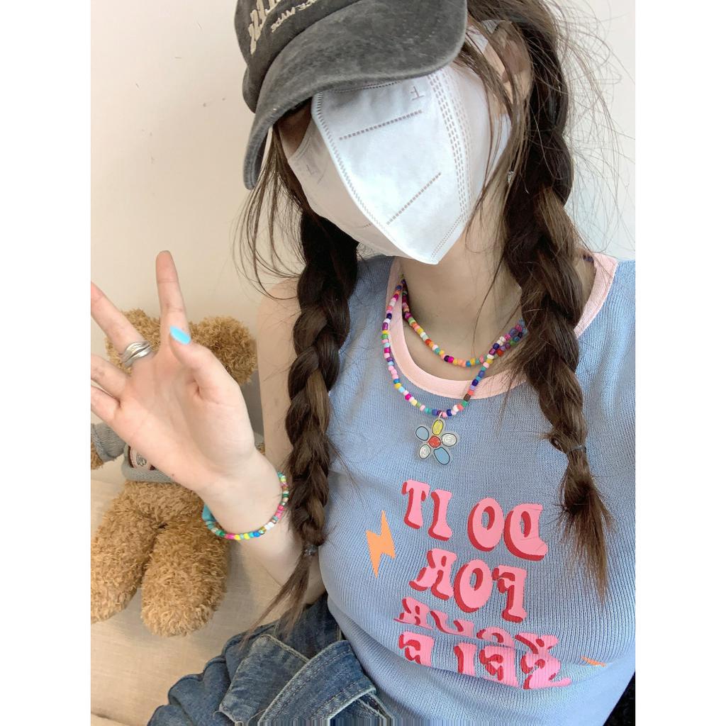 Ethelgirl Áo Hai Dây Ôm Dáng In Chữ Phong Cách Mỹ Cổ Điển Thời Trang Cho Nữ