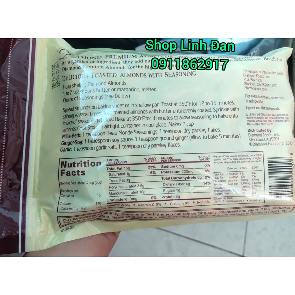 [date 2023] Hạt Hạnh Nhân Mỹ Diamond nguyên vỏ rang bơ 500gr Chuẩn Mỹ( giòn,ngon)