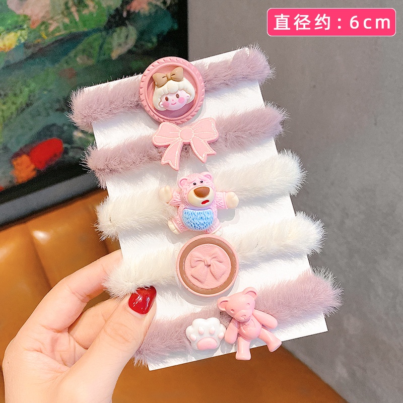 Dây buộc tóc cao su phối vải lông họa tiết hoạt hình thời trang 2021