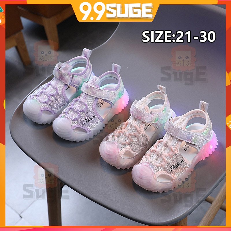 【Suge】Xăng đan Công Chúa Đế Mềm Chống Trượt Thoáng Khí Có Đèn LED Dạ Quang Thời Trang Đi Biển Cho Bé Gái