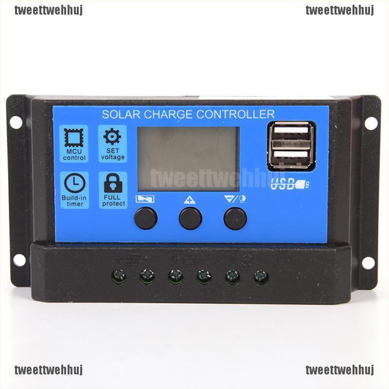 Bộ Điều Khiển Sạc Năng Lượng Mặt Trời 10a 12v / 24v Usb Lcd Ss Chất Lượng Cao