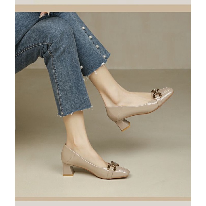 Giày công sở da mềm khoá ngang gót vuông 5 phân lên chân sang chảnh giày công sở giày cao gót đẹp