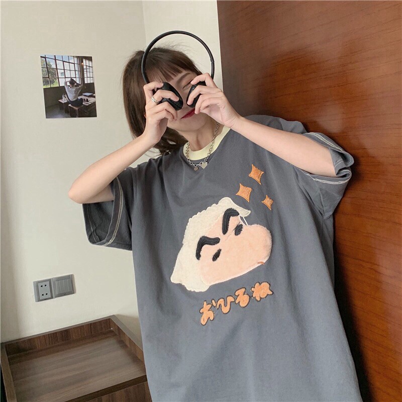 [EVACICI] Áo phông cotton hình bé Shin thêu siêu cute form rộng