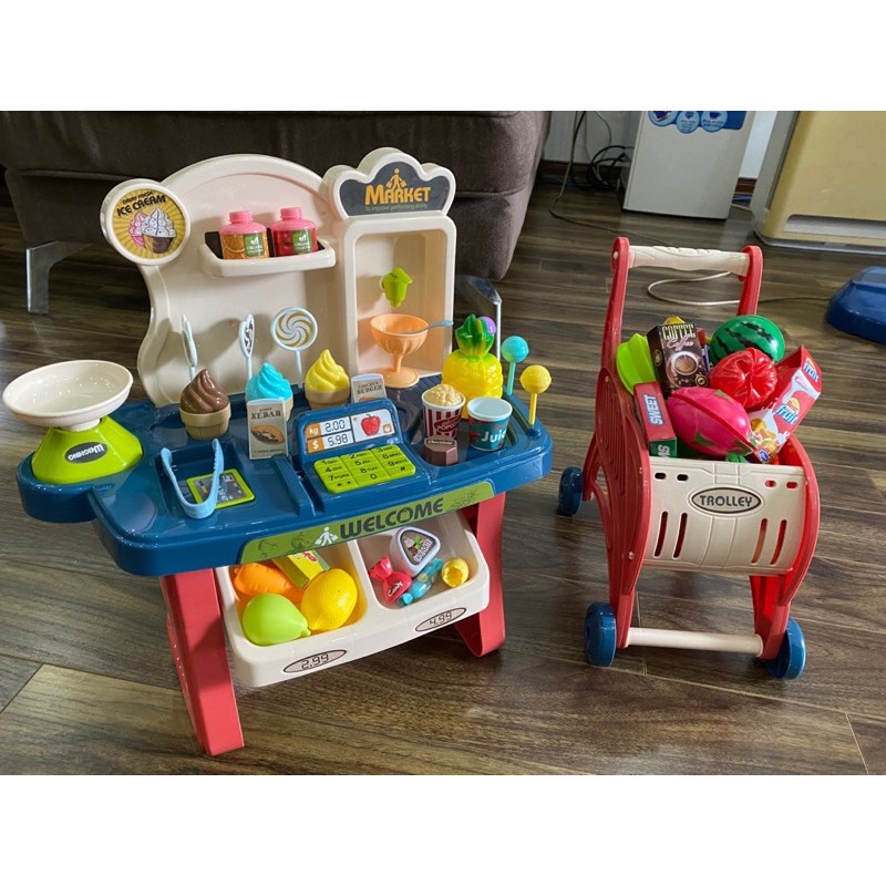 Bộ Siêu Thị 2in1 Gồm Quầy Bán Kẹo Kem Xe Đẩy 40 Chi Tiết