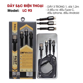 CÁP SẠC NHANH 3 ĐẦU CỰC XỊN LDNIO LC-93 BAO BỀN