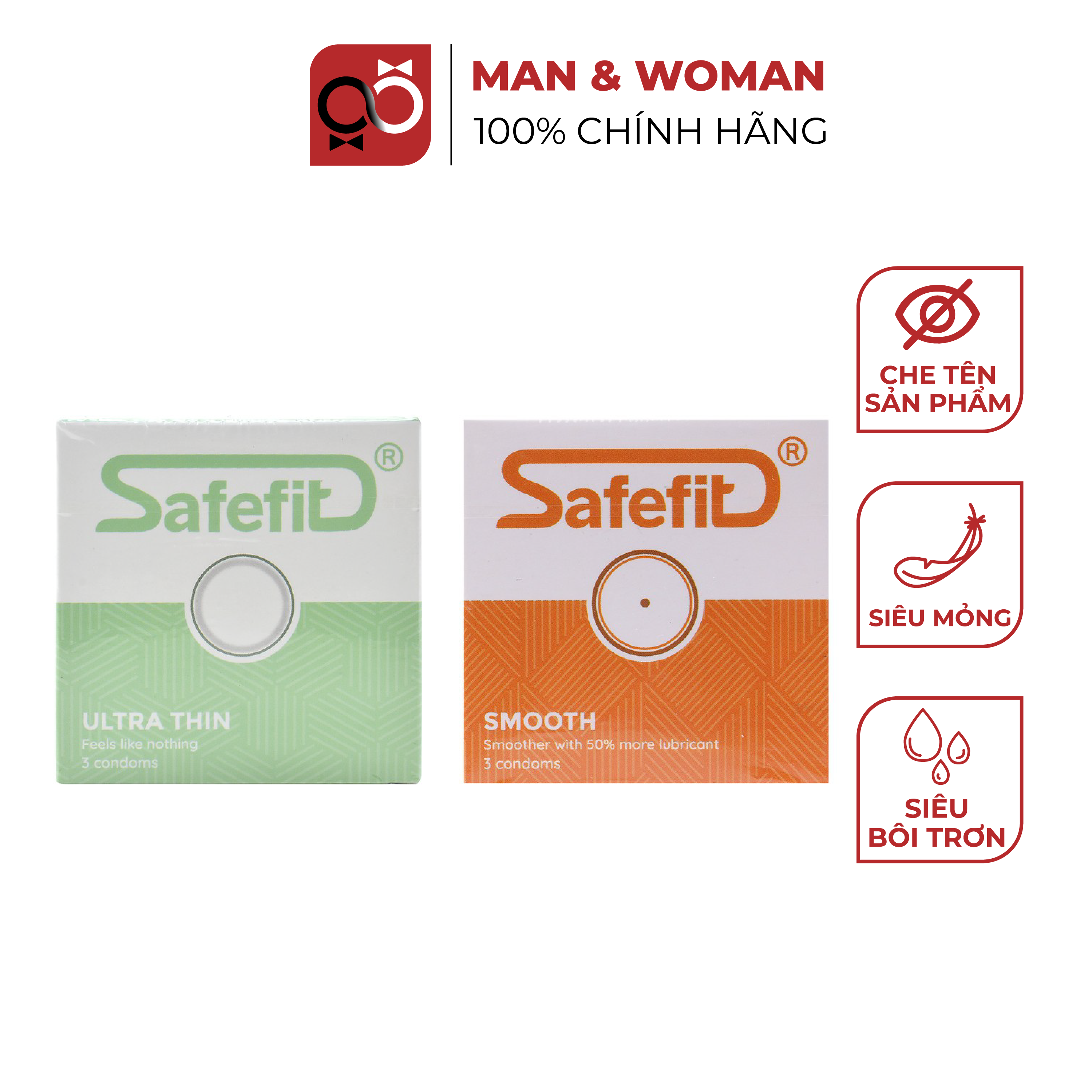 Bộ 2 hộp bao cao su Siêu mỏng Nhiều gel 0.04mm SafeFit Untra và SafeFit Smooth CB009