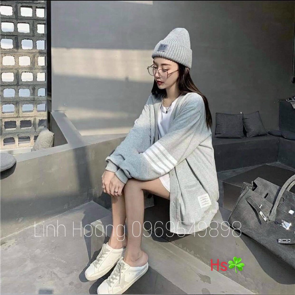 Áo Cardigan Len Phối Sọc 🦋 Áo Khoác Len Túi Trước Cúc Cài 2 Màu 🦋 | BigBuy360 - bigbuy360.vn