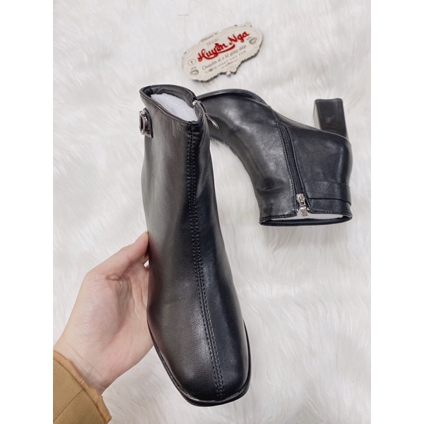 Giày bốt nữ thấp cổ cao 5p mũi vuông kéo khoá