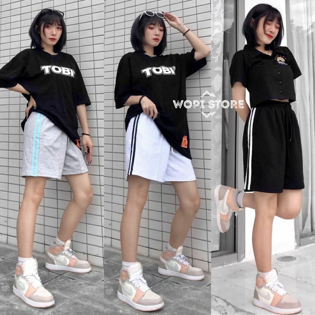 Quần Short Thun Ống Rộng 2 SỌC Ulzzang Unisex