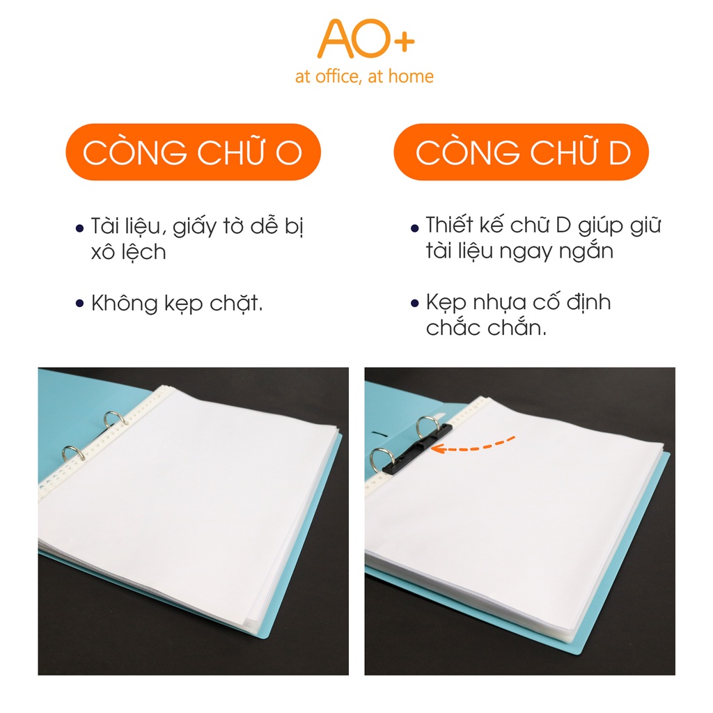 Bìa Còng D2 Switch ON AO+, Nhựa PP/ A4, 2 Nhẫn D