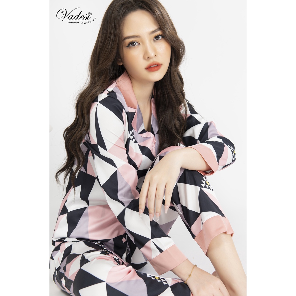 Bộ Đồ Ngủ Nữ Pijama Dài Tay Lụa Cao Cấp Họa Tiết Đẹp Chất Liệu Mát Mềm Mịn Thấm Hút Co Giãn Nhẹ Dáng Đẹp - VADESI