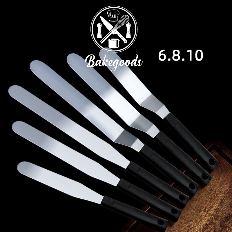 Dao chà láng, dao phết bánh kem lưỡi thẳng cán nhựa màu đen (8inch, 10 inch) có lỗ ở cán để treo rất tiện lợi