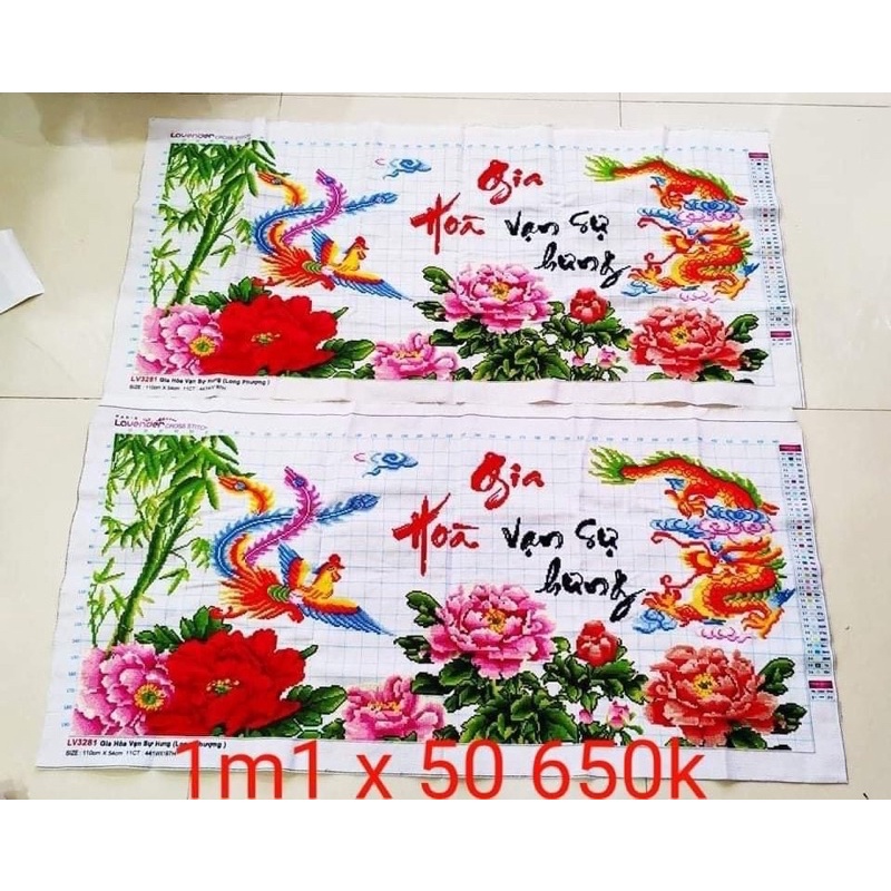 (thêu sẵn) Tranh thêu chữ thập gia hoà vạn sự hưng long phụng sum vầy