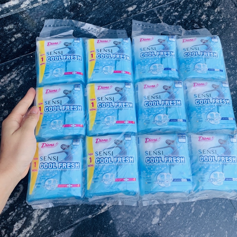 BỊCH 6 GÓI BĂNG VỆ SINH DIANA COOL FRESH SIÊU MỎNG SIÊU THẤM GÓI 8 MIẾNG MÁT LẠNH DÀI LÂU CÁNH /KHÔNG CÁNH