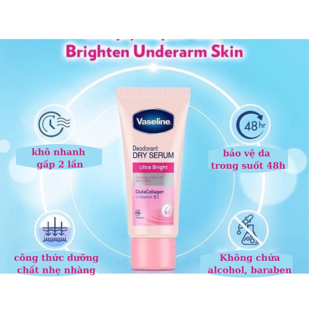 Serum dưỡng trắng nách Vaseline Dry Serum 45ml giúp da trắng sáng tức thì