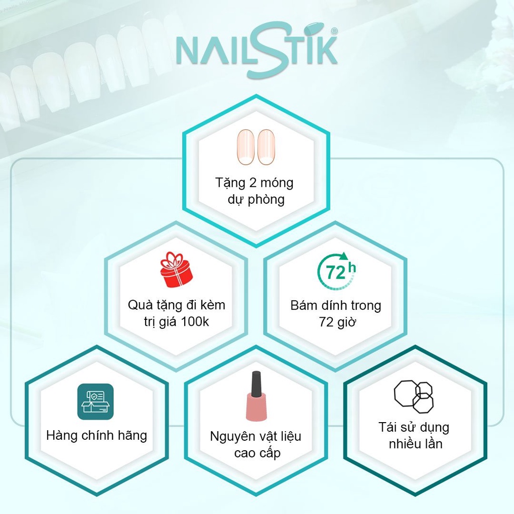 Bộ móng dán Nailstik party, màu đỏ rượu, form móng bầu, dài 078