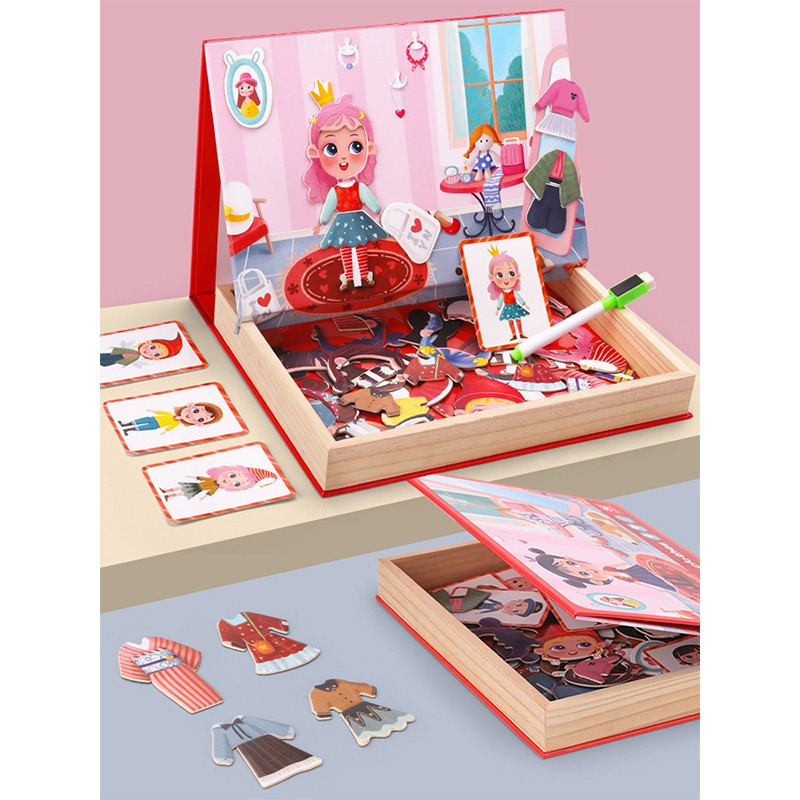 Bộ Xếp Hình Thiết Kế Thời Trang Cho Bé Gái Siêu Xinh Bằng Gỗ Gắn Nam Châm Cho Bé