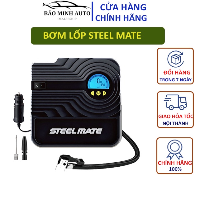 Bơm Lốp Ô Tô - Bơm Lốp steelmate - Điện Tử 1 Xi Lanh Có Đèn Tự Ngắt Khi Đầy