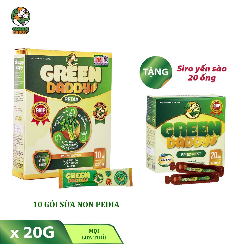 Sữa non Green Daddy Pedia chứa Colostrum, bột cần tây cho trẻ biếng ăn, cải thiện tiêu hoá phù hợp mọi lứa tuổi hộp 200g