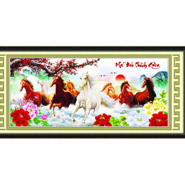 106x50cm77460 tranh đính đá 8 con ngựa đào mã đáo thành công tranh chưa - ảnh sản phẩm 1