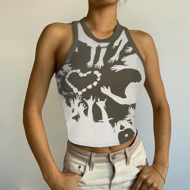 Áo Tank Top Cổ Tròn Dáng Ôm In Họa Tiết Nghệ Thuật Thời Trang Cho Nữ