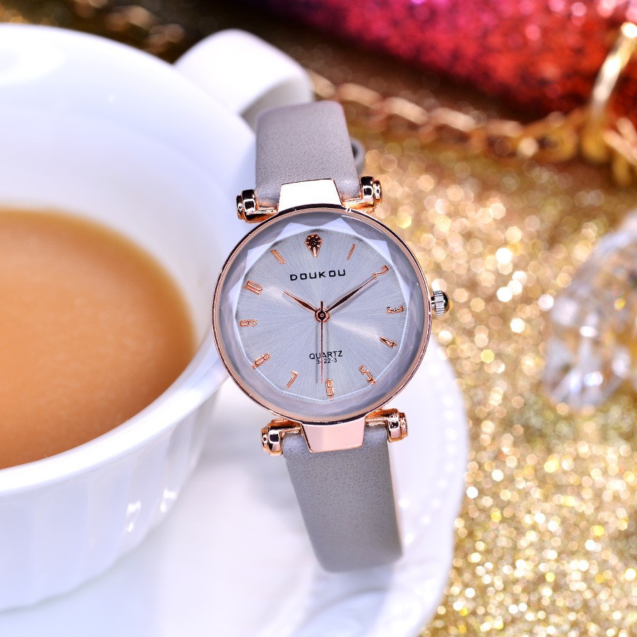 Đồng hồ nữ DOUKOU 71845 mặt vát 3D dây da mềm Bán lẻ giá sỉ