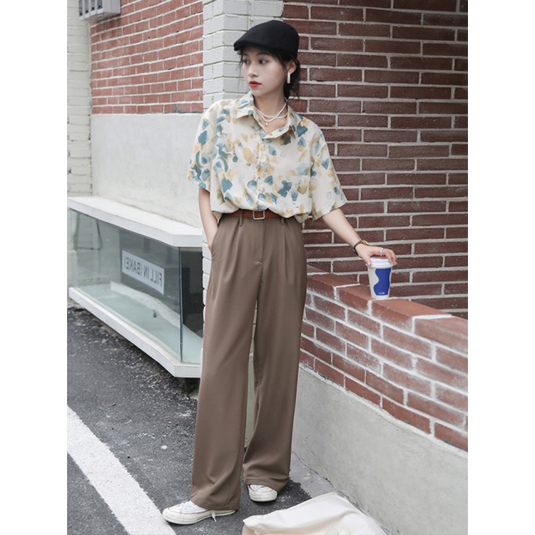 Áo sơ mi kiểu nữ Thiết kế Voan hoa Ngắn tay Retro Mùa Hè Ulzzang Thời trang Áo sơ mi nữ kiểu Form rộng Thời trang