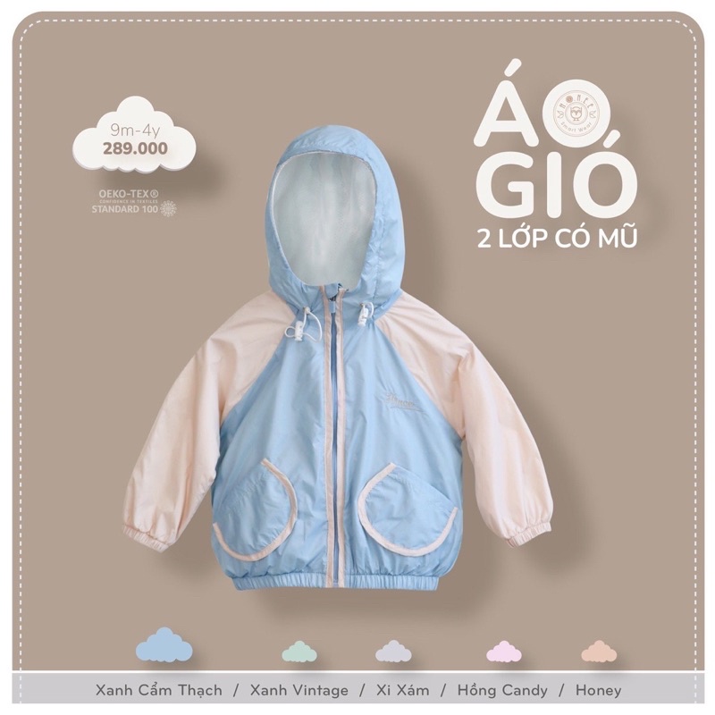 Áo Khoác Jacket xanh tai thỏ  nous HRNEE cho bé 2022