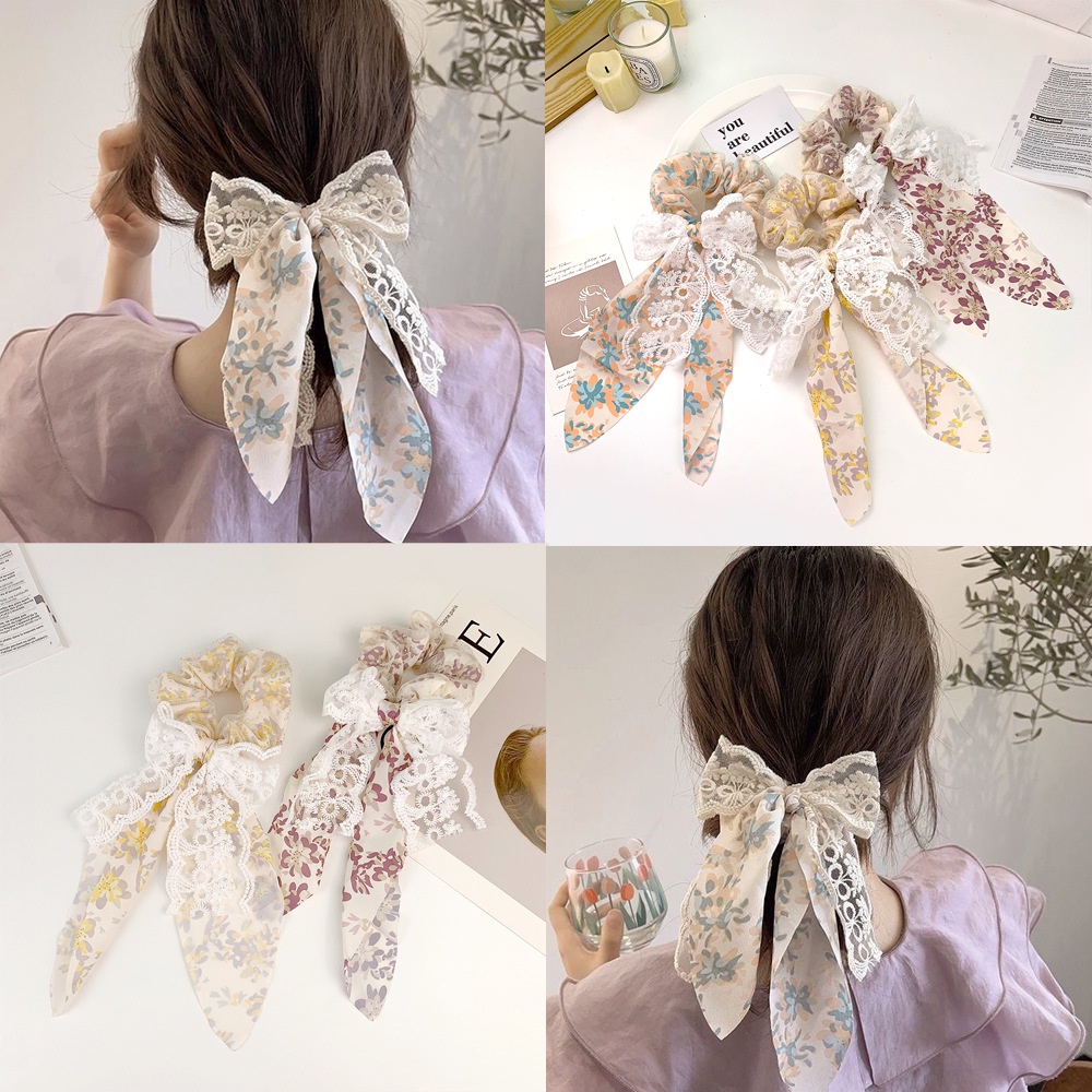 Dây Buộc Tóc Thắt Nơ Họa Tiết Hoa Ren Xinh Xắn Thời Trang Cho Nữ