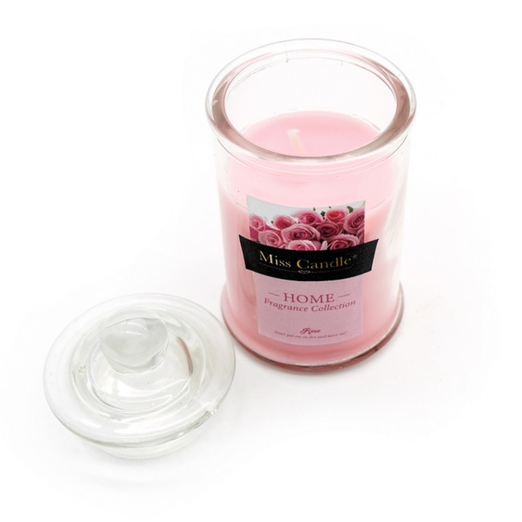 Nến thơm ly thủy tinh D6H11 Miss Candle FTRAMART MIC5678 95g Tea Rose (Hồng, hương hoa hồng)