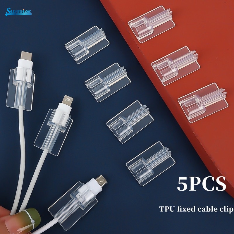 Set 1/5 Kẹp Cố Định Dây Cáp Sạc Điện Thoại Bằng TPU Trong Suốt