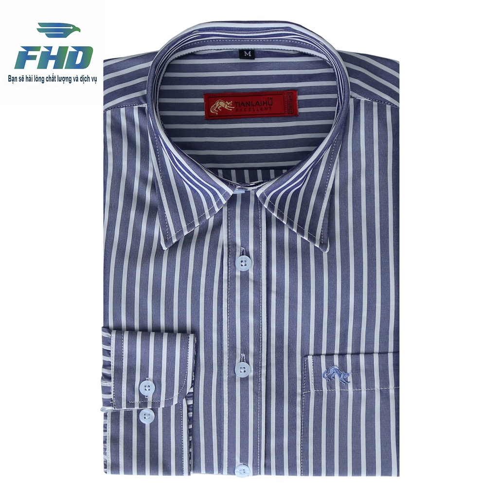 Áo Sơ Mi Nam Dài Tay Vải Kẻ Sọc  Kiểu Dáng Đóng Hộp Chất Vải Mềm Mát Thấm Hút Mồ Hôi  FHDA005_3