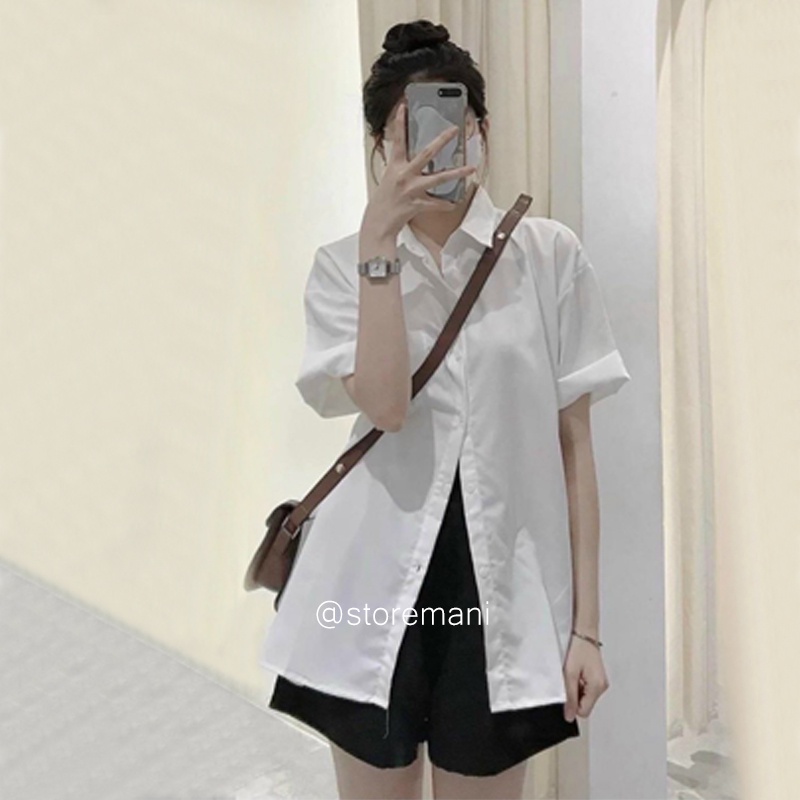 Áo sơ mi nữ tay ngắn unisex form rộng sơ mi cộc tay chất thô mặc đi học làm chơi cực đẹp