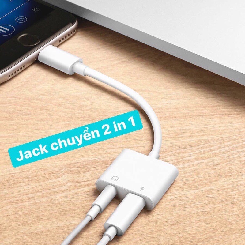 Cáp chuyển đổi tai nghe Iphone chân Lightning to 3.5 mm, Jack chuyển đổi 2 cổng tai nghe , cắm sạc IP, 2in1