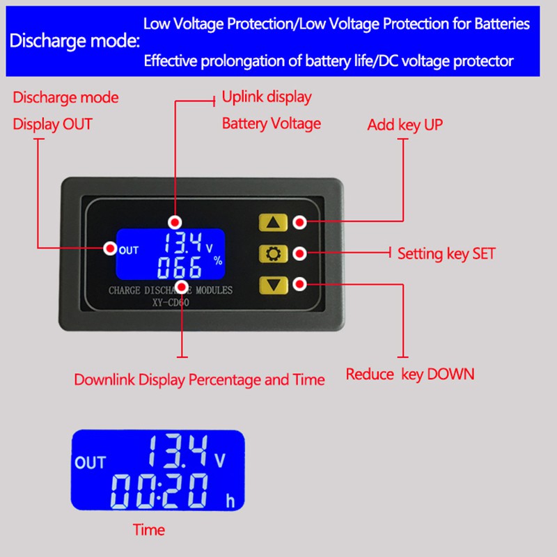 Bộ điều khiển sạc pin năng lượng mặt trời CD60 12V 24V 48V sạc Mô-đun điều khiển xả điện Dưới điện áp Bảng bảo vệ dòng điện Mô-đun điều khiển sạc pin Được cung cấp đầy đủ nguồn điện DC Bảo vệ điện áp DC Bo mạch bảo vệ chống cạn kiệt và điện áp CD60