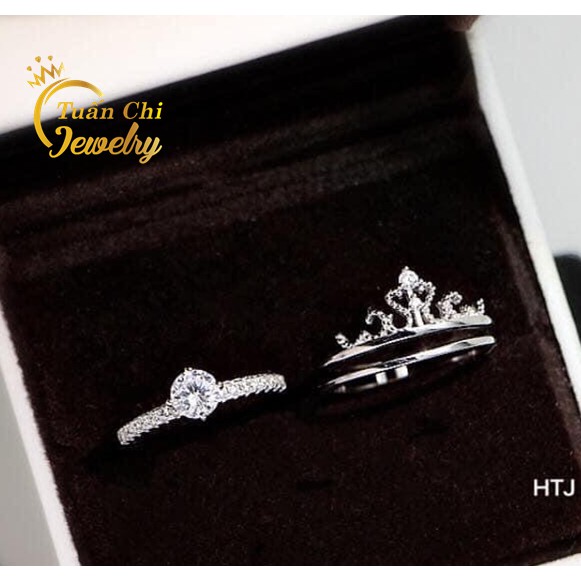 Nhẫn Bạc Nữ FREESHIP Nhẫn Nữ Đẹp, Bạc Ta Cao Cấp, Kiểu Dáng Vương Miện Sang Trọng 2in1