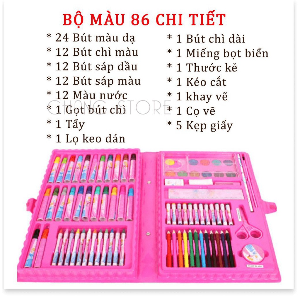 Bộ Hộp Màu 86 Món chất liệu cao cấp tạo màu đẹp, sắc nét Cho Bé yêu thỏa sức sáng tạo