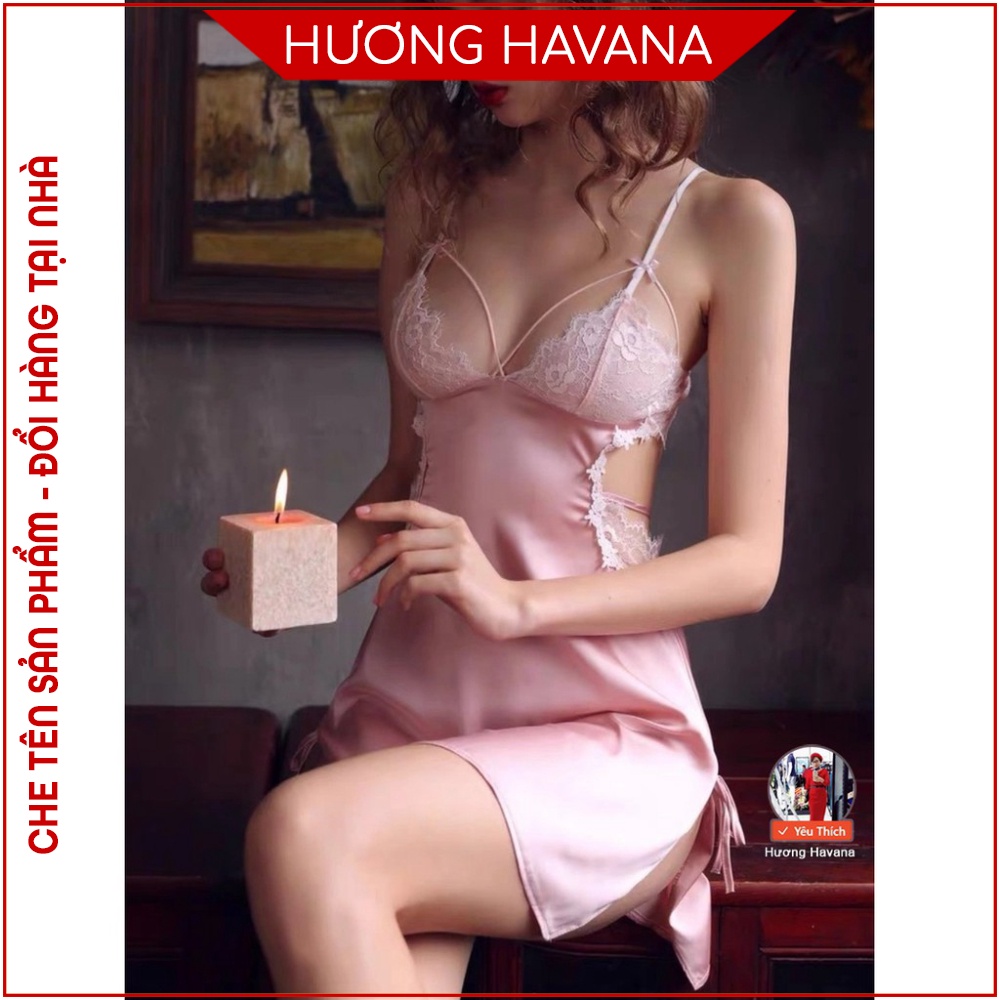 Váy ngủ lụa phối ren sexy - đồ ngủ cao cấp havana FVN06