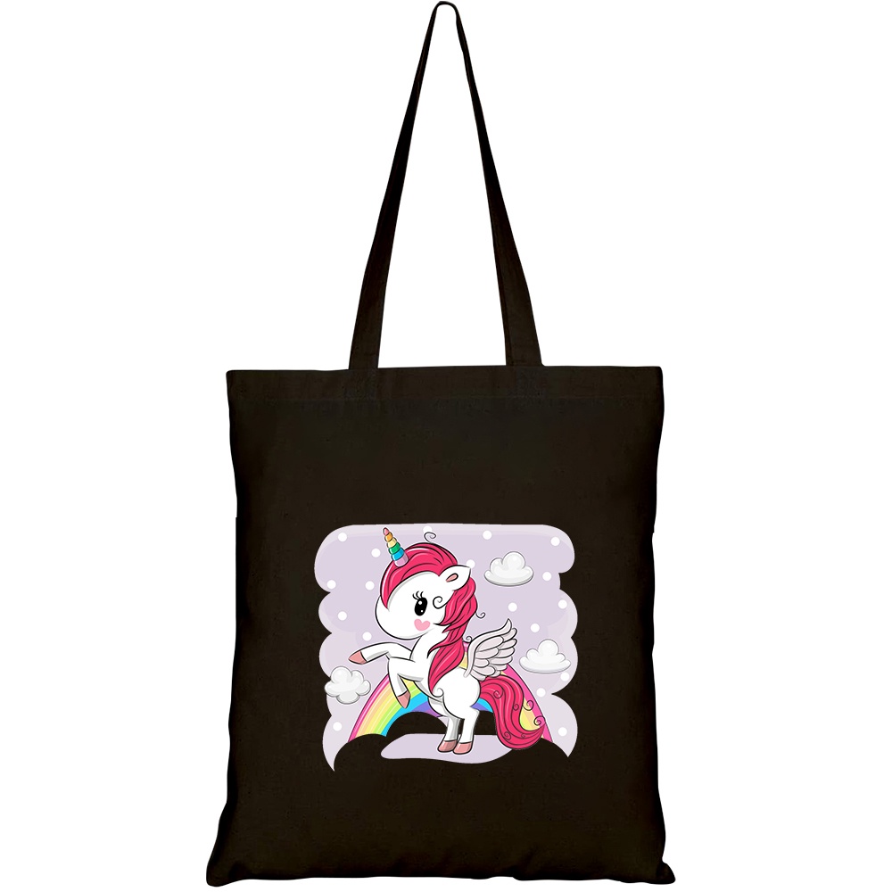 Túi vải tote canvas HTFashion in hình cute cartoon unicorn on clouds HT500