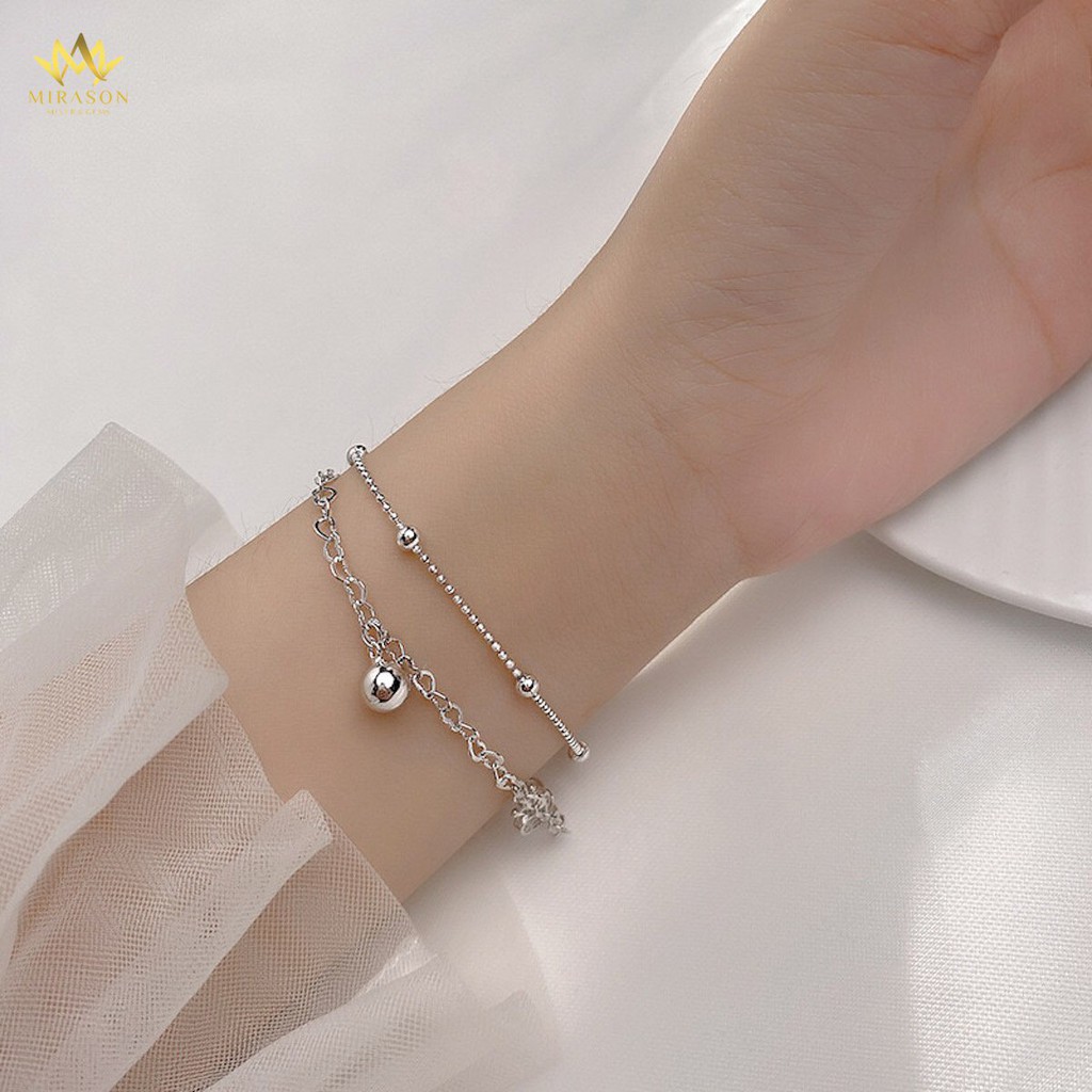 Lắc Tay Bạc Nữ MIRASON Dây Kép Mix Thỏ Đáng Yêu và Trái Tim Vương Miện Nạm Đá Sang Trọng MLT052 - Vòng Tay Nữ Bạc 925