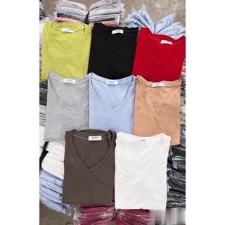 Áo Cotton Nữ Áo Thun Nữ Cổ Tim Vạt Tôm Basic Siêu Dễ Mặc