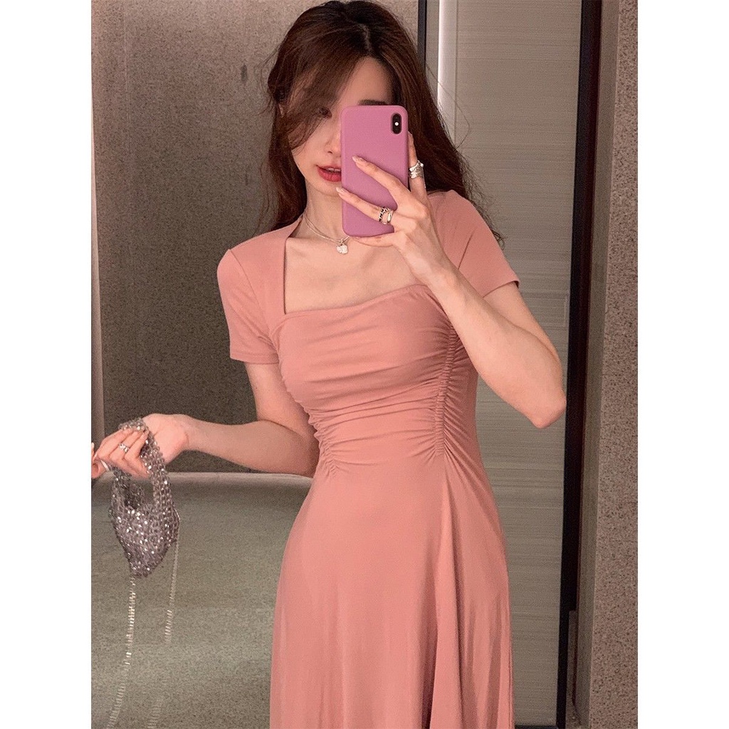 Đầm Chữ A Tay Ngắn Cổ Vuông Ôm Eo Thời Trang Mùa Hè Xinh Xắn Cho Nữ