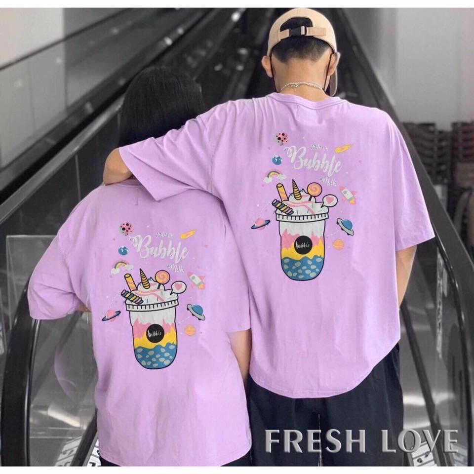 Áo phông, áo thun nam nữ form rộng tay lỡ Unisex BUBBLE TRÀ SỮA Từ 50-70kg