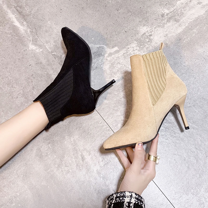 IELGY Giày Boot Cao Gót Mũi Nhọn Thời Trang Sành Điệu Cho Nữ