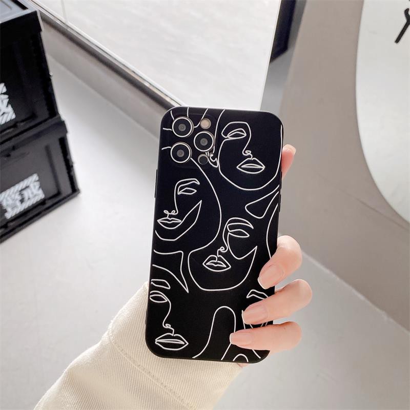 Fashion Art Human Face Line Couple Phone case for iPhone 6 6s 7 8 Plus 7plus 8plus 12pro 12 11 12 Pro Max X XR XS MAX SE 2020 INS Soft TPU Cover