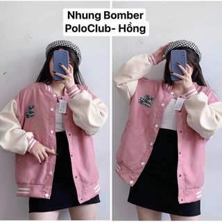 Áo Khoác Nhung Bomber Rock The WORLD Hồng Phối Kem  | GinHouse Shop