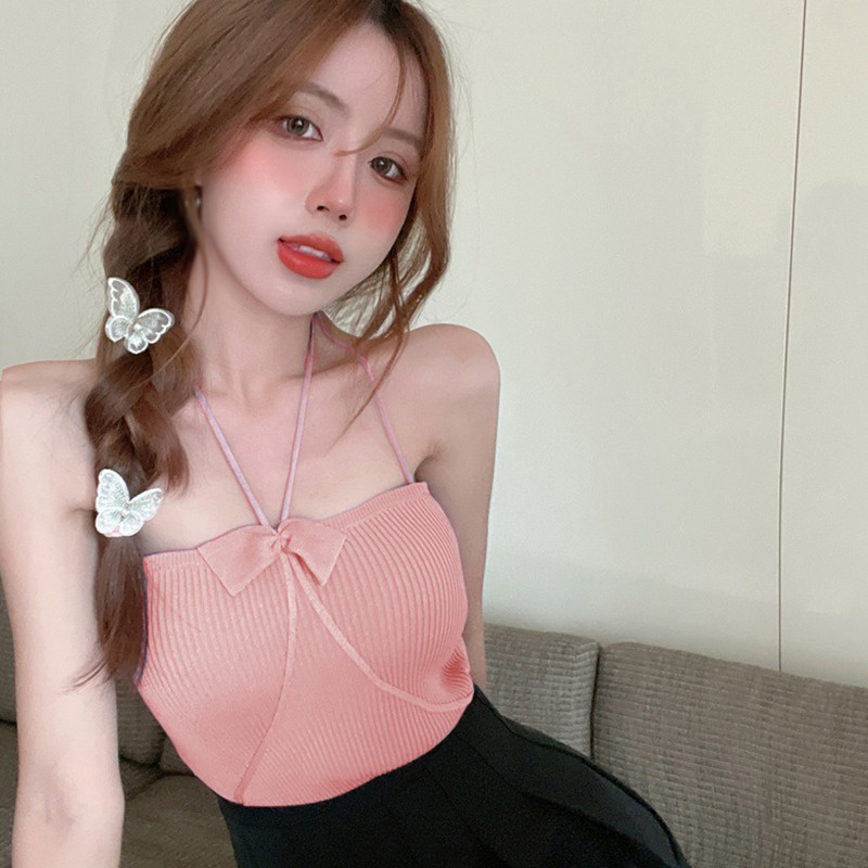 Áo Hai Dây Dệt Kim Đính Nơ Thời Trang Mùa Hè Dành Cho Nữ